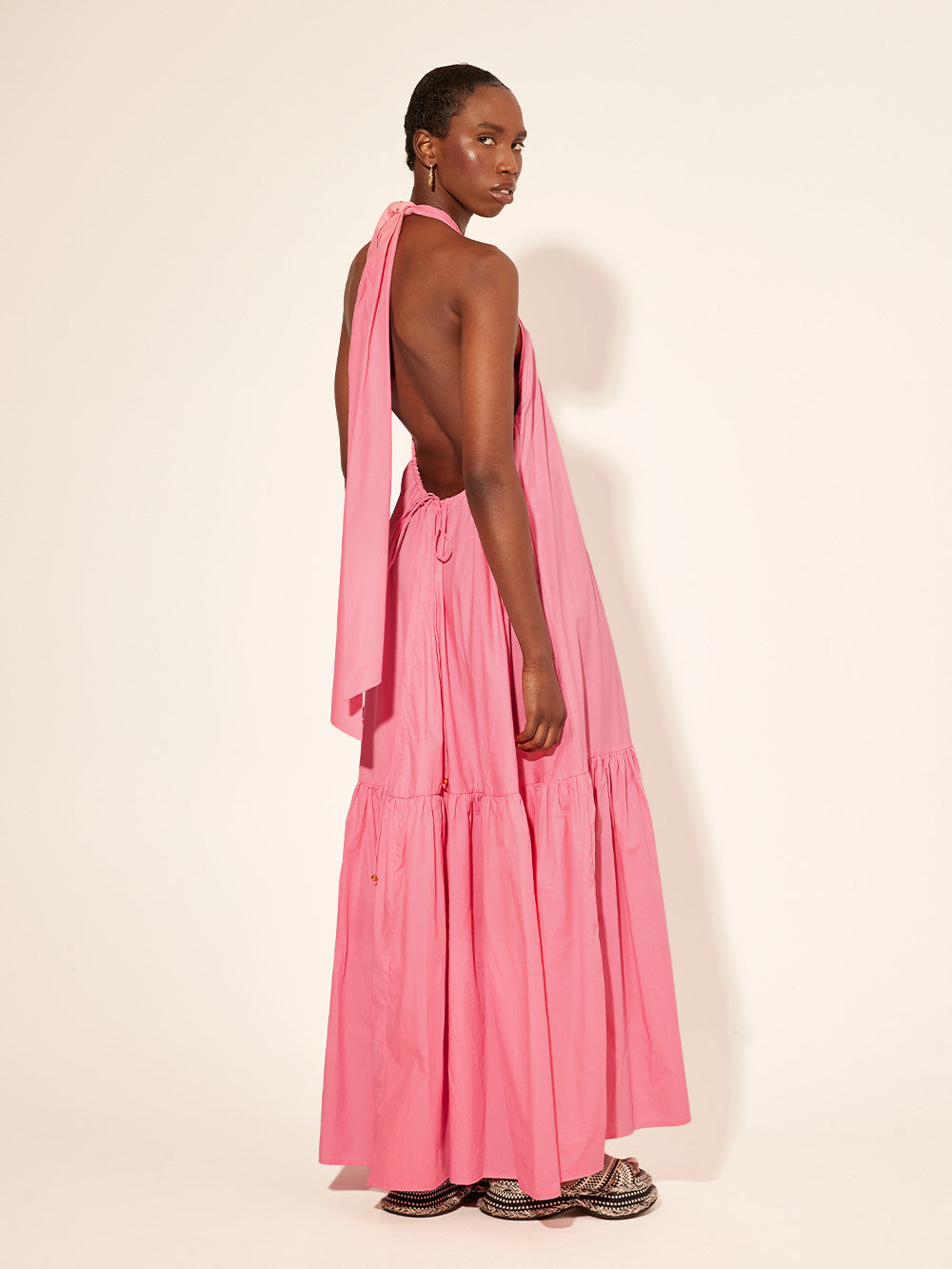 Pink v 2024 neck maxi dress