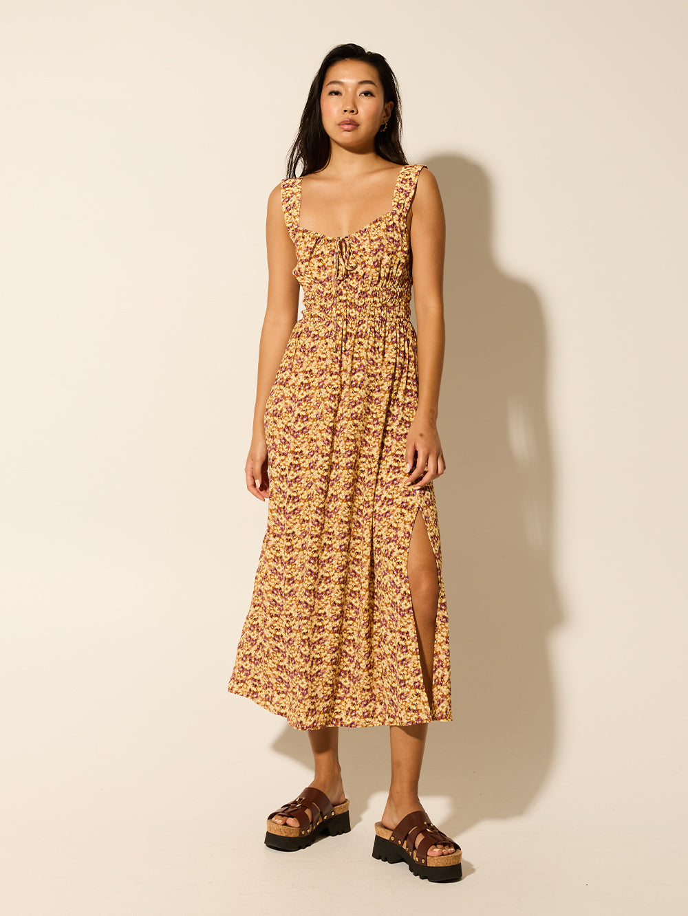 Orange Marias Floral Cut-Out Midi Dress