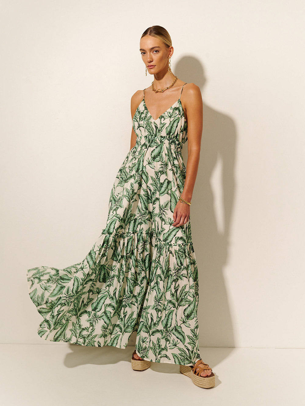 Green palm print deals maxi dress