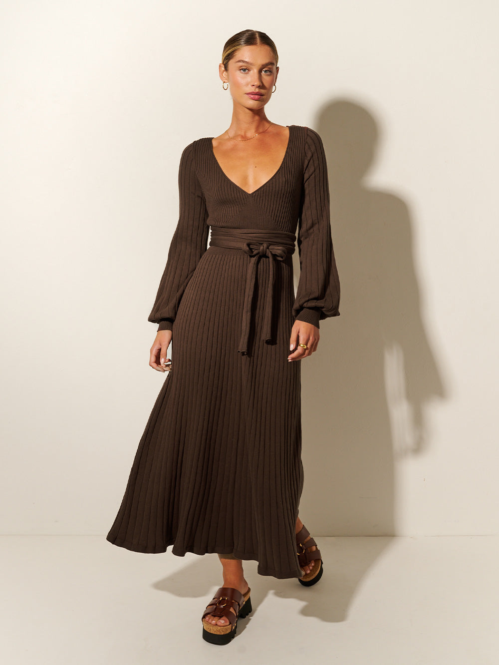 Charlize long sleeve knit dress - chocolat – Ivy Boutique