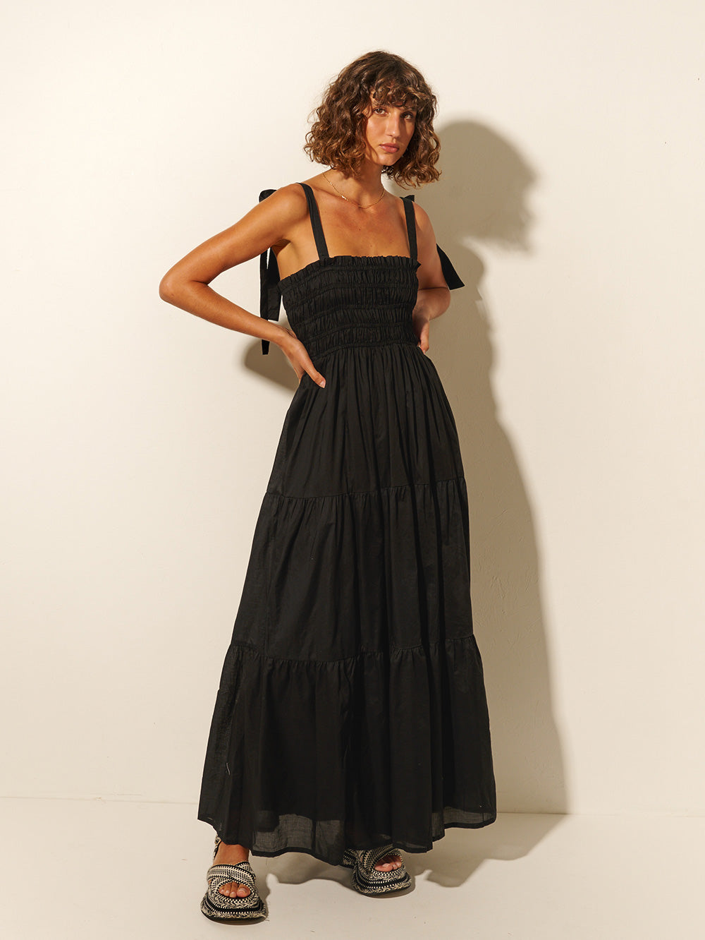 Soma Women's Woven Shirred Maxi Bra Dress In Leaf It Be Black Size Xs