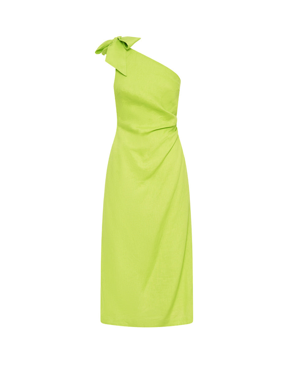 Addison Midi Dress KIVARI | Green one shoulder linen midi dress