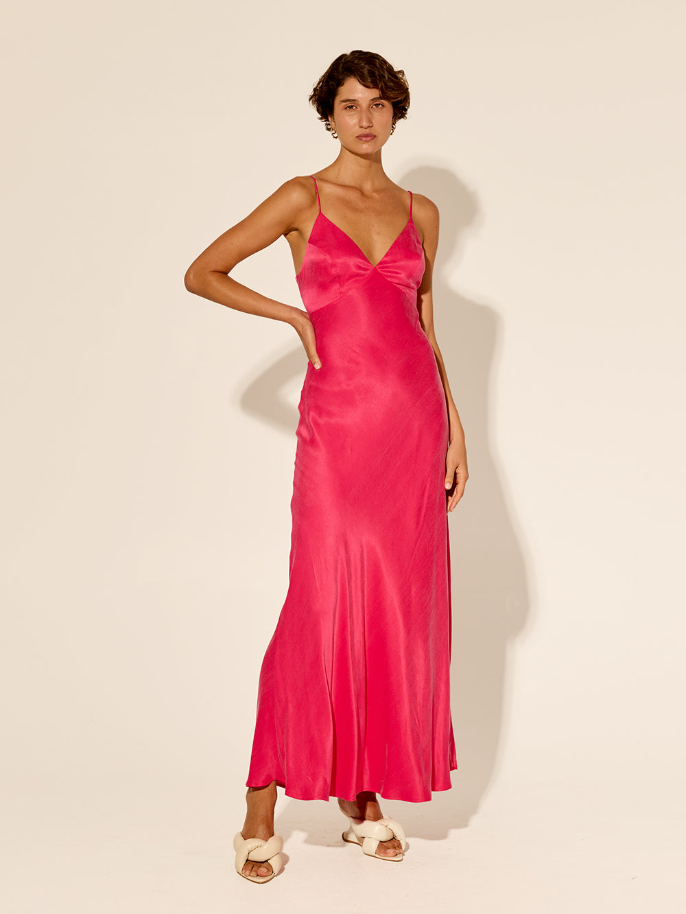 Hot pink silk slip dress best sale