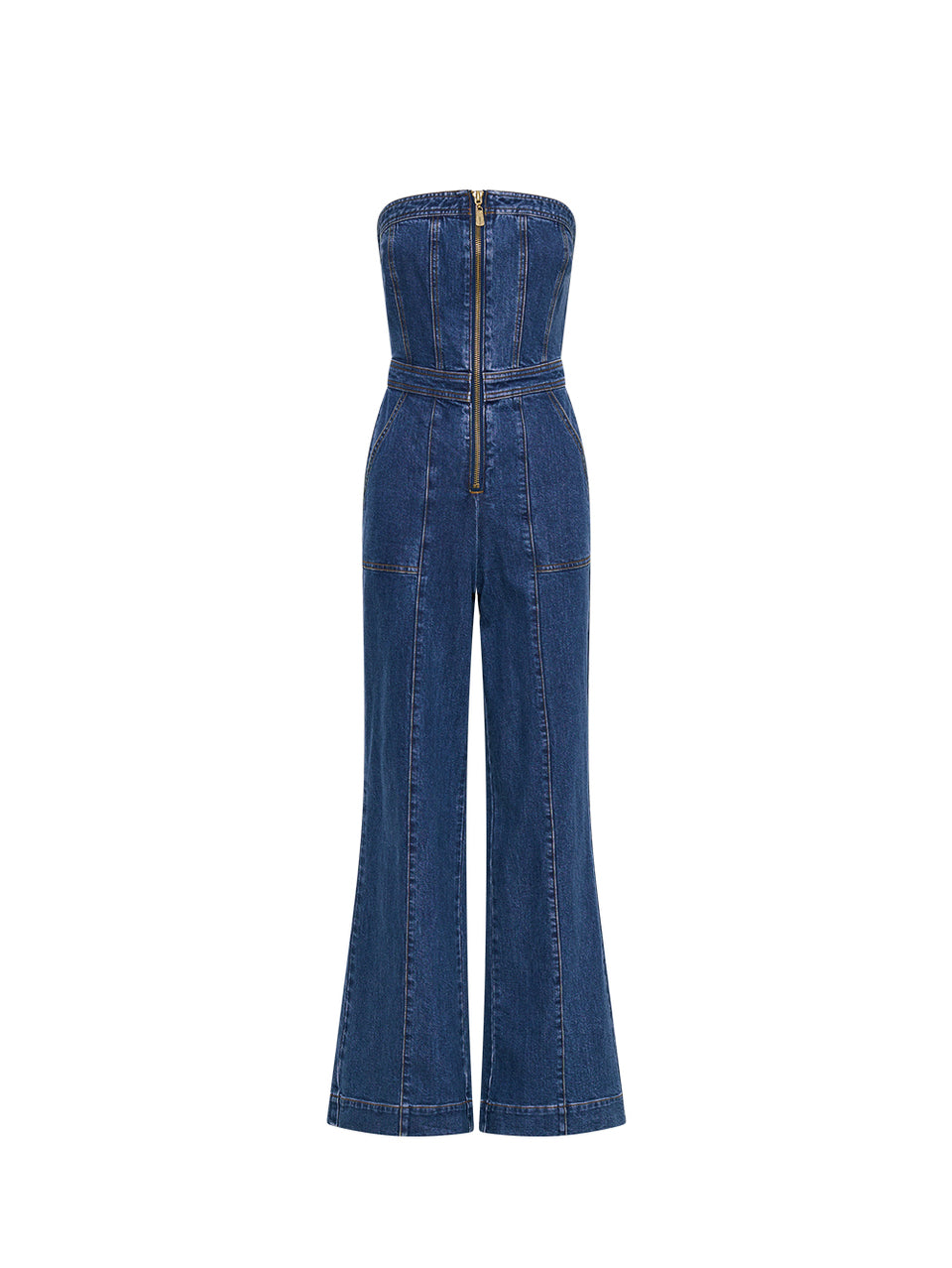 Dani Jumpsuit Indigo KIVARI | Indigo blue denim strapless jumpsuit