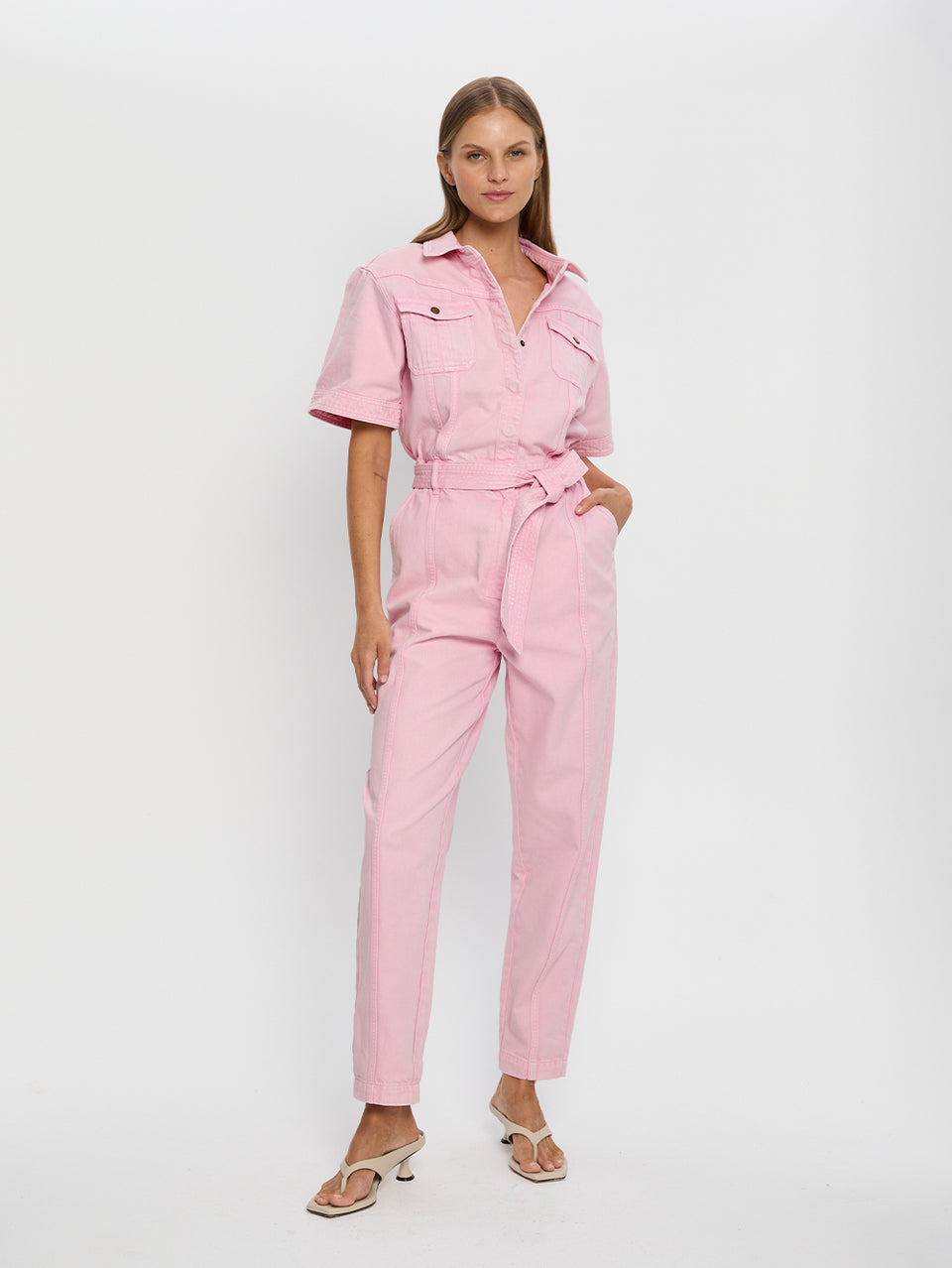 Grace Denim Boilersuit Pink