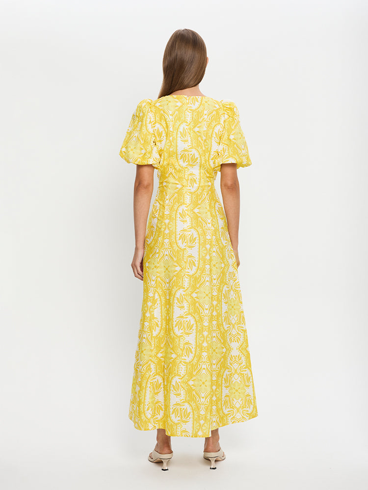 KIVARI Madeline Maxi Dress | Yellow abstract floral dress