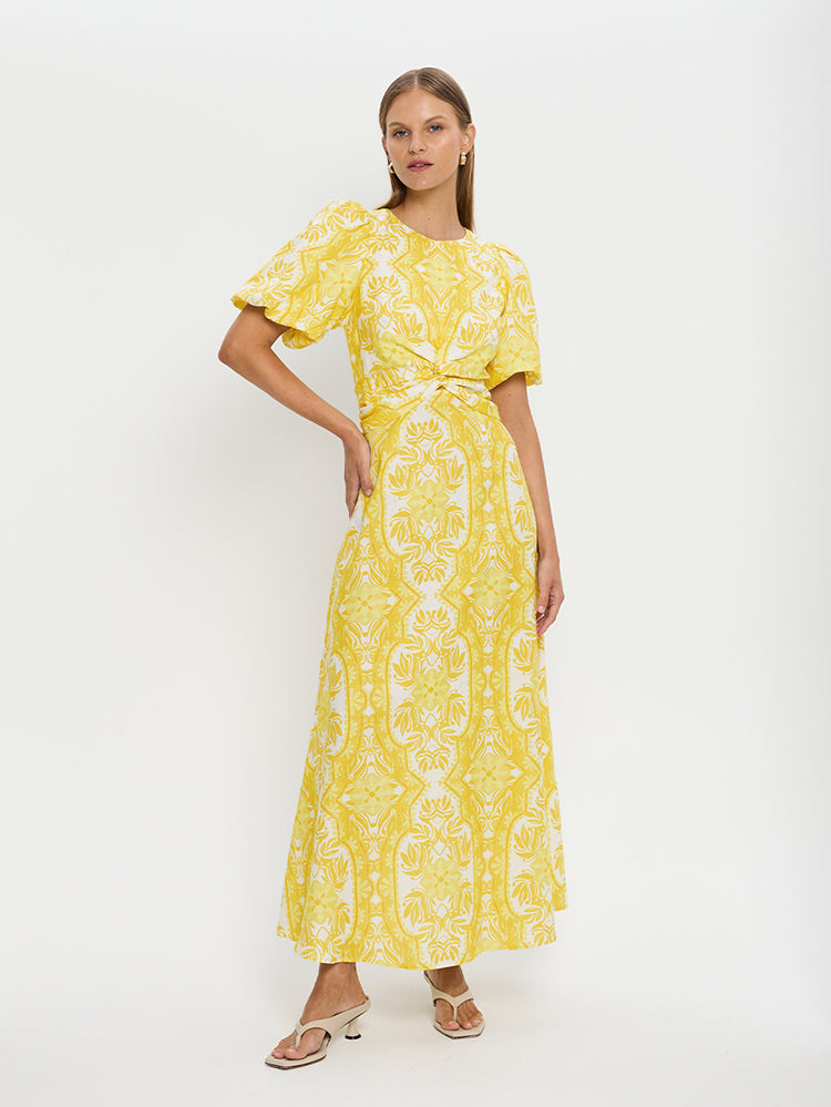 KIVARI Madeline Maxi Dress | Yellow abstract floral dress