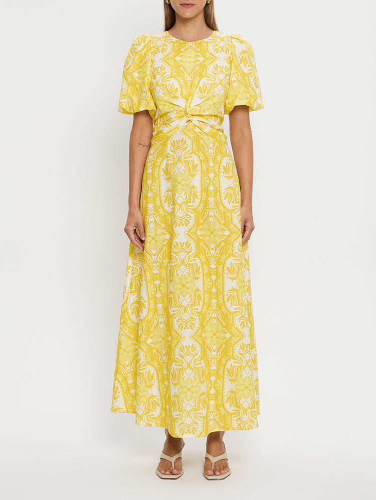 KIVARI Madeline Maxi Dress | Yellow abstract floral dress