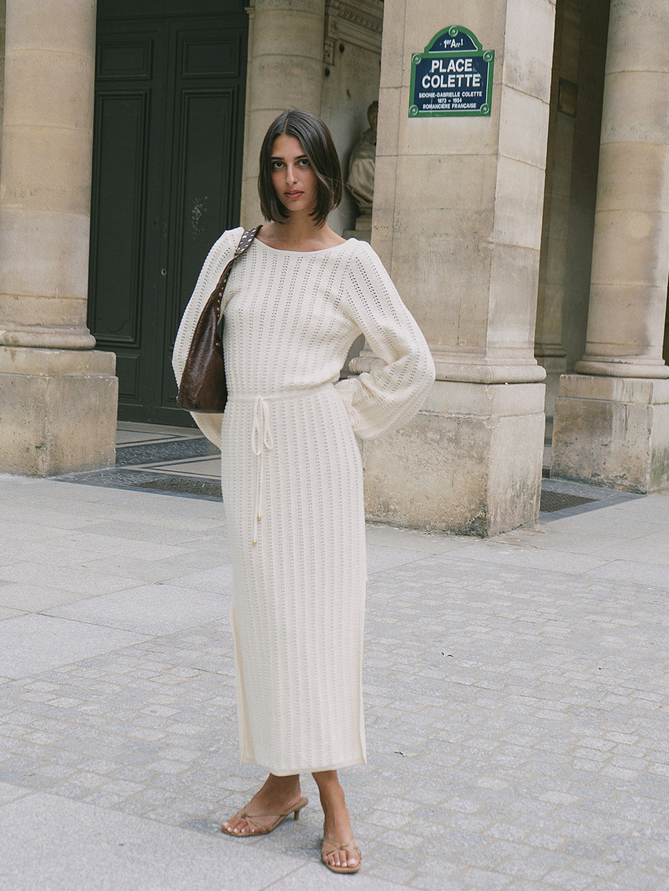 Noa Knit Dress Cream KIVARI | Model wears cream knit dress