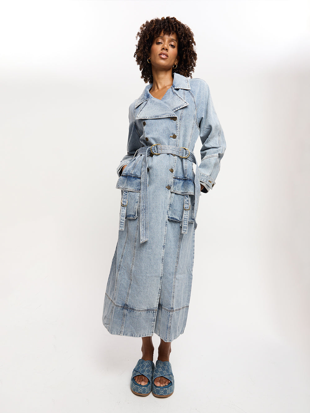 Long denim trench coat best sale