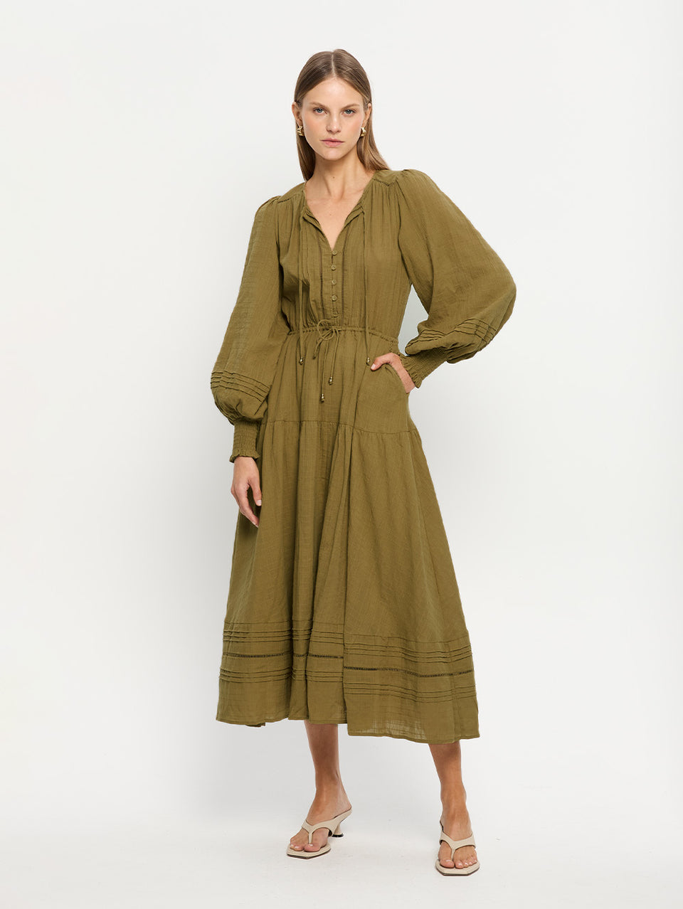 Antonella Maxi Dress KIVARI | Khaki maxi dress