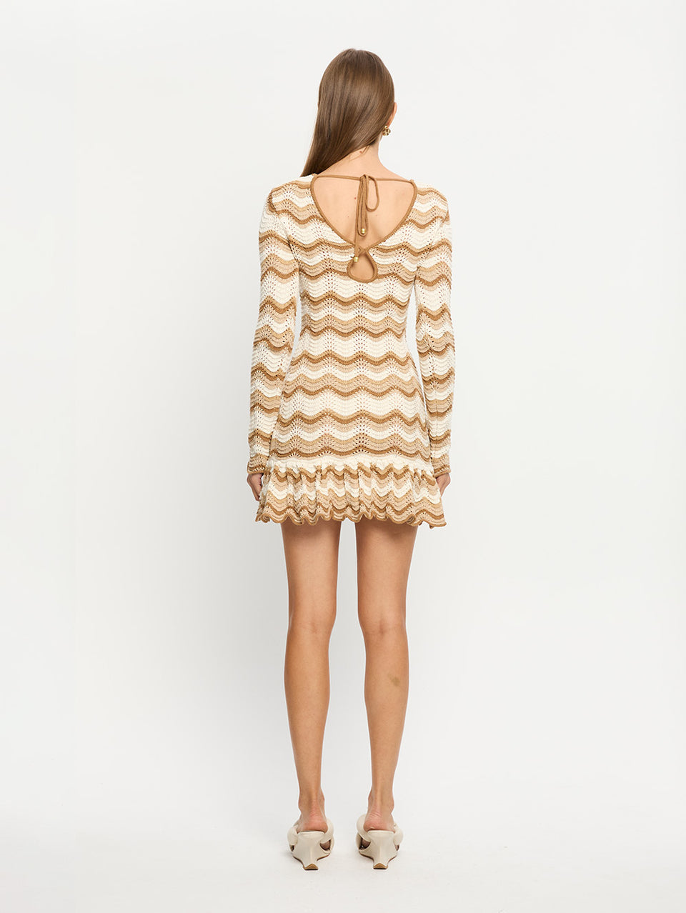 Kassiani Knit Mini Dress KIVARI | Brown and ivory striped mini dress