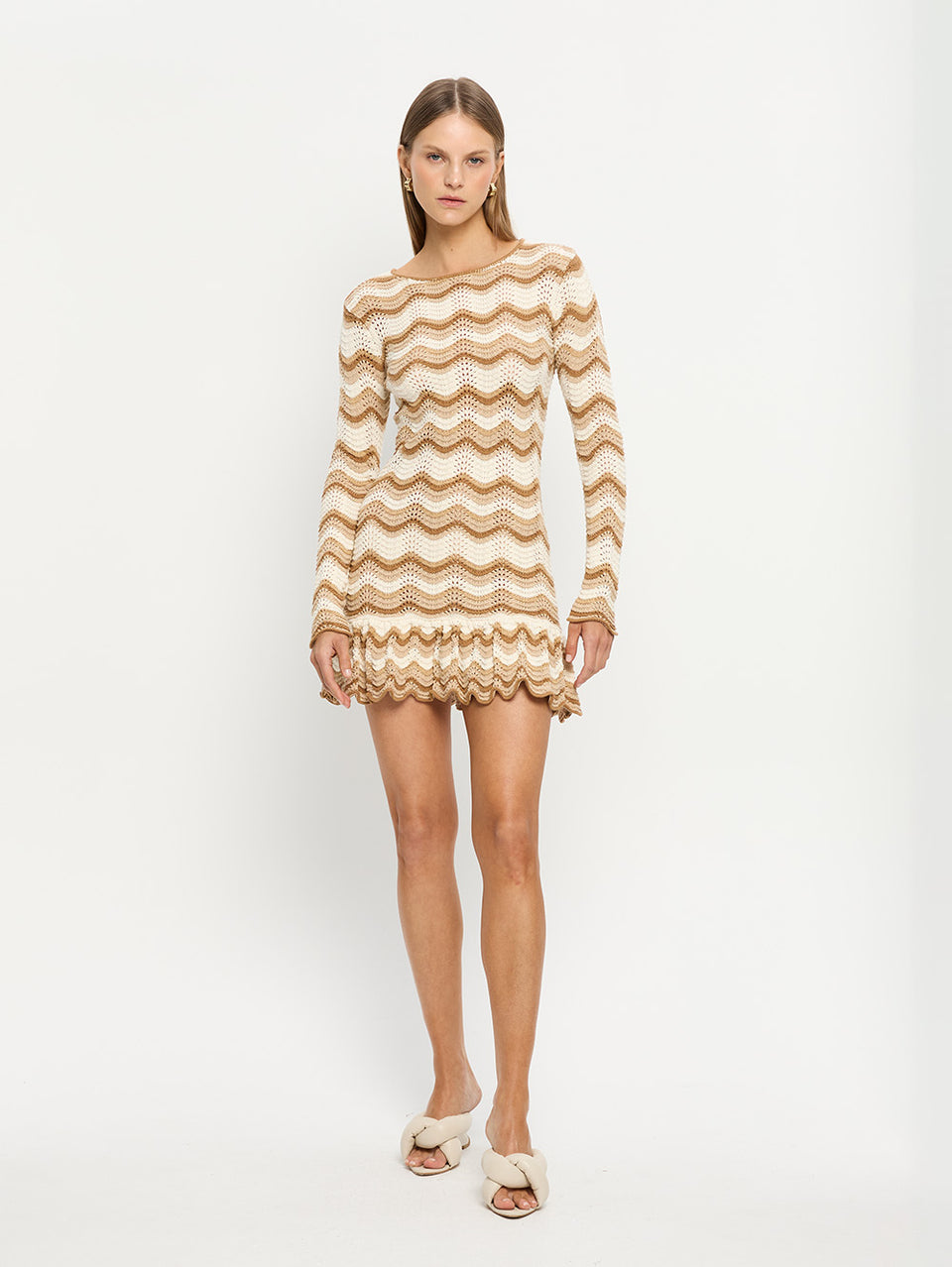 Kassiani Knit Mini Dress KIVARI | Brown and ivory striped mini dress