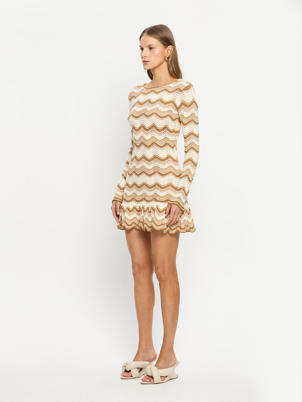 Kassiani Knit Mini Dress KIVARI | Brown and ivory striped mini dress