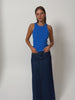 Tallulah Crochet Edge Tank Cobalt KIVARI | Model wears blue crochet edge tank top